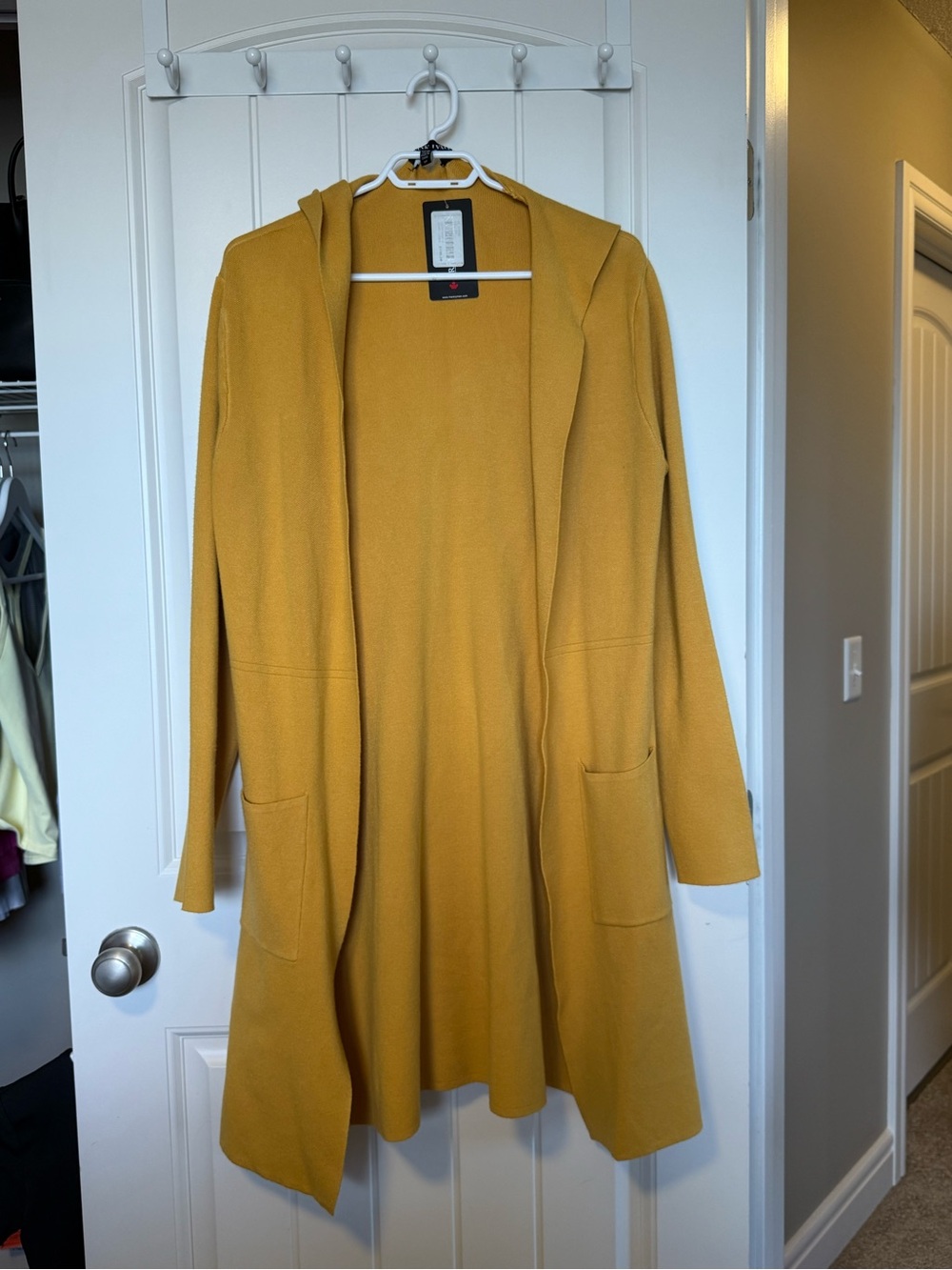 Frank Lyman Design Hooded Open-Front Cardigan in Mustard